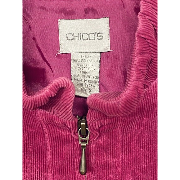 Chico's Size 2 ( sz 12) Pink Soft Corduroy Full Zip Jacket Monochromatic Design - Picture 4 of 7